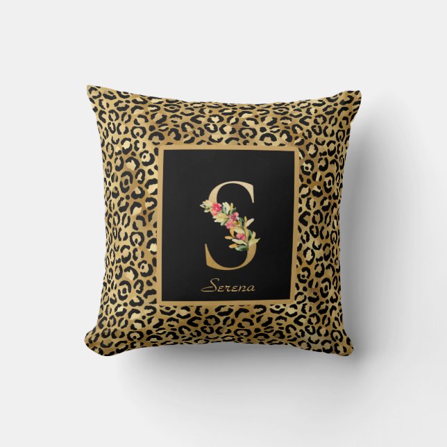 Modern leopard-personlig monogram S initial Kudde (Framsida)