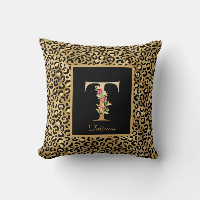 Modern Leopard Personlig Monogram T Initial Kudde (Framsida)
