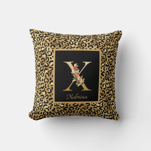 Modern Leopard Personlig Monogram X Initial Kudde (Framsida)