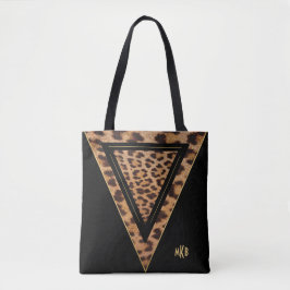 Modern Leopard Print Black och Guld Monogram Tygkasse