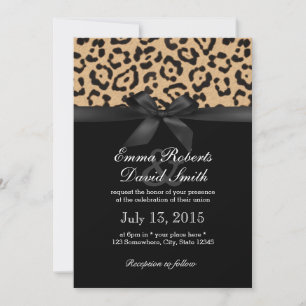 Modern Leopard Print Black Ribbon Bröllop Inbjudningar