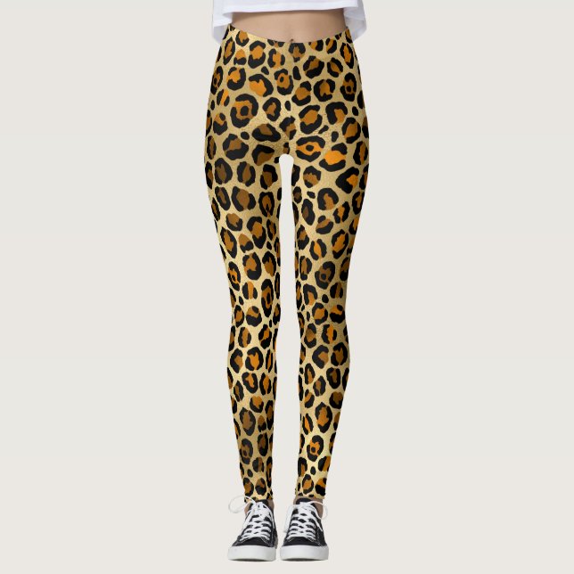 Modern Leopard Print Guld Leggings (Framsida)