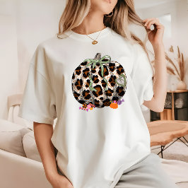 Modern Leopard Pumpkin Retro Cute Halloween Womens T Shirt
