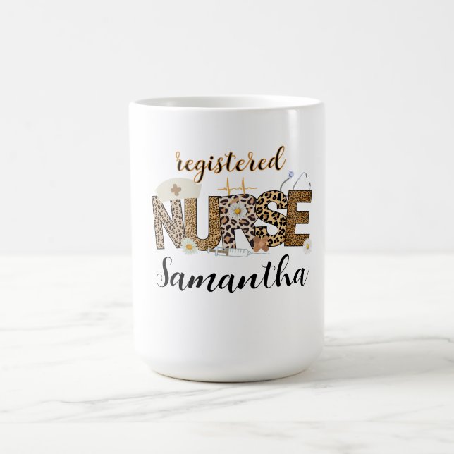 Modern Leopard Skin Brown-registrerad sjukskötersk Kaffemugg (Center)