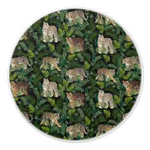 Modern Leopards Tigers Jungle Plants Black Design Knopp