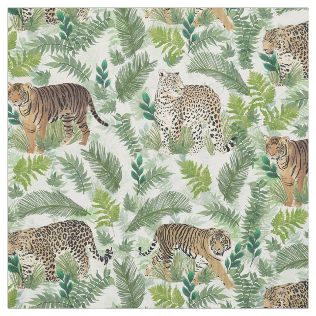 Modern Leopards Tigers Jungle Plants Tyg (Provkarta)