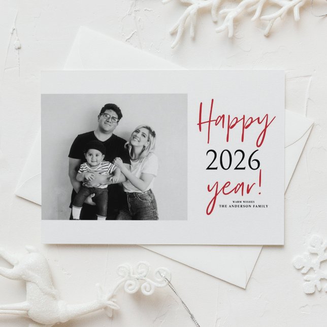 Modern Lettering 2025 Gott nytt år Photo Helg Vykort (Send new year cheer with this customizable modern New Year Photo Postcard featuring mix typography.)