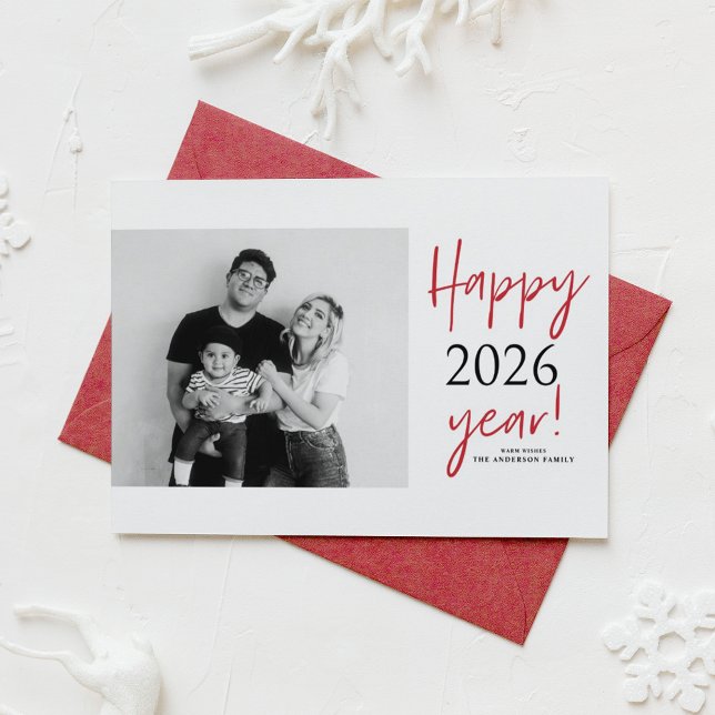 Modern Lettering 2025 Gott nytt år Photo Helgkort (Send new year cheer with this customizable modern New Year Photo Card featuring mix typography.)