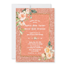 Modern levande Coral Flowers Coral Glitter Bröllop