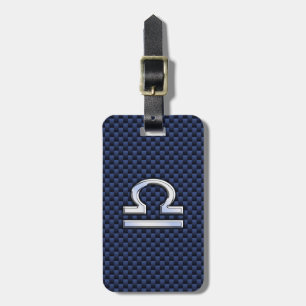 Modern libra-skylt på marinblå kolfiber bagagebricka