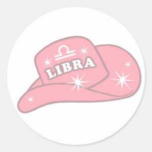 Modern Libra Zodiac Rosa Cowgirl Hat Runt Klistermärke