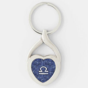 Modern Libra Zodiac-signal på blå digitalkamera Twisted Heart Silverfärgad Nyckelring