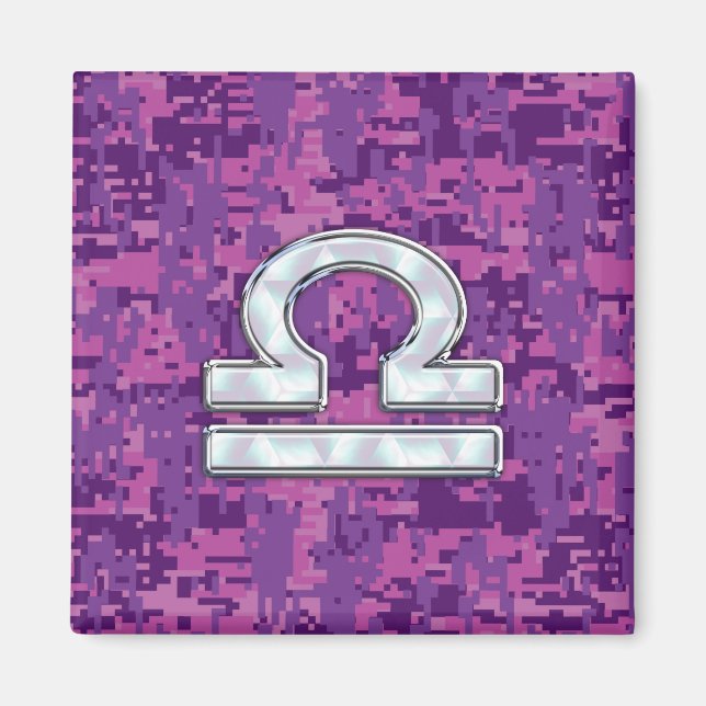 Modern Libra Zodiac-symbol på Fuchsia Digital Camo Magnet (Framsidan)
