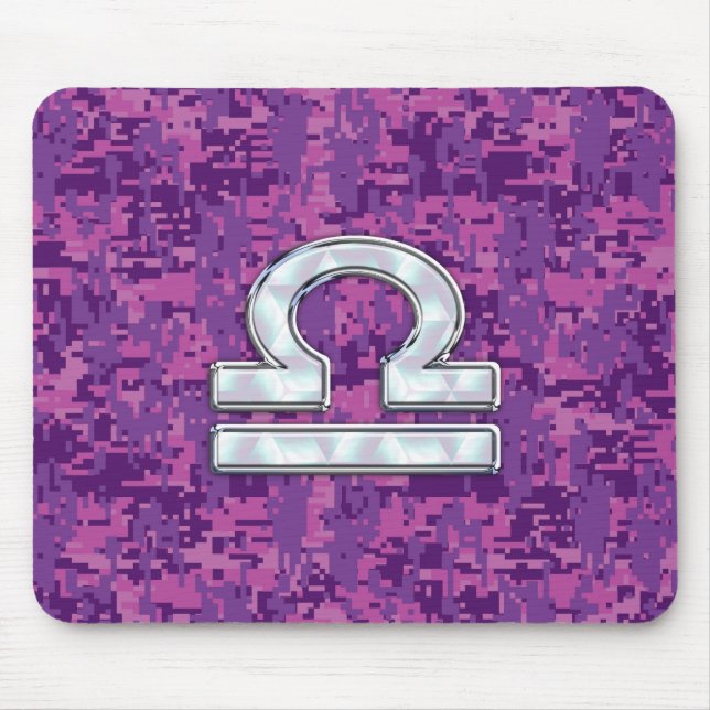 Modern Libra Zodiac-symbol på Fuchsia Digital Camo Musmatta (Framsidan)