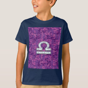 Modern Libra Zodiac-symbol på Fuchsia Digital Camo T Shirt