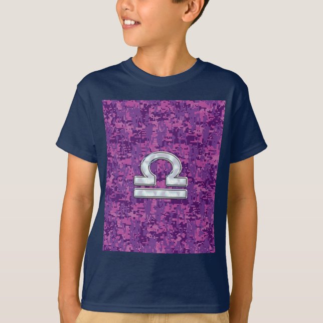 Modern Libra Zodiac-symbol på Fuchsia Digital Camo T Shirt (Framsida)