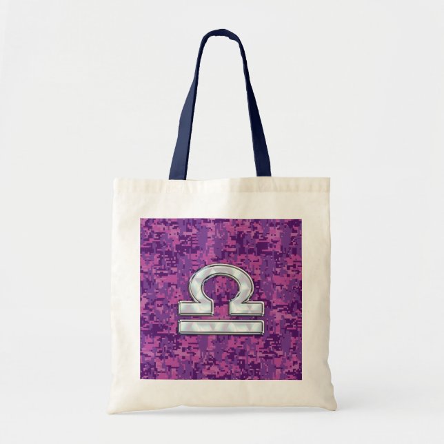 Modern Libra Zodiac-symbol på Fuchsia Digital Camo Tygkasse (Framsidan)