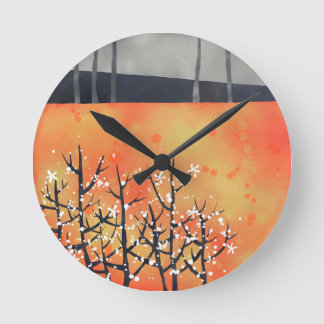 Modern liggande konst-Orange Rund Klocka