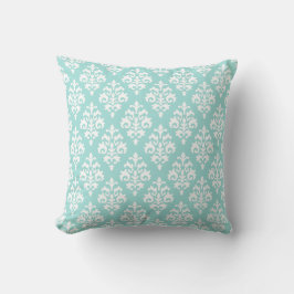Modern Light Aqua och White Damask Dekorativ kudde