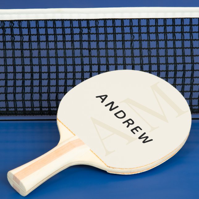 Modern Light Beige Monogram och Namn Pingisracket (Insitu)