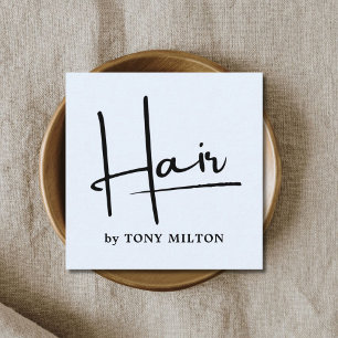 Modern Light Blue Black Bold Hairstylist Fyrkantigt Visitkort