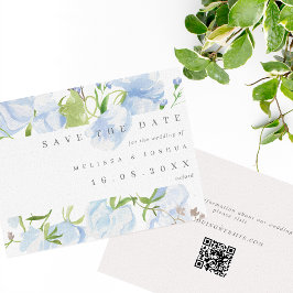 Modern Light Blue Blommigt QR-kod Bröllop Spara Datumet