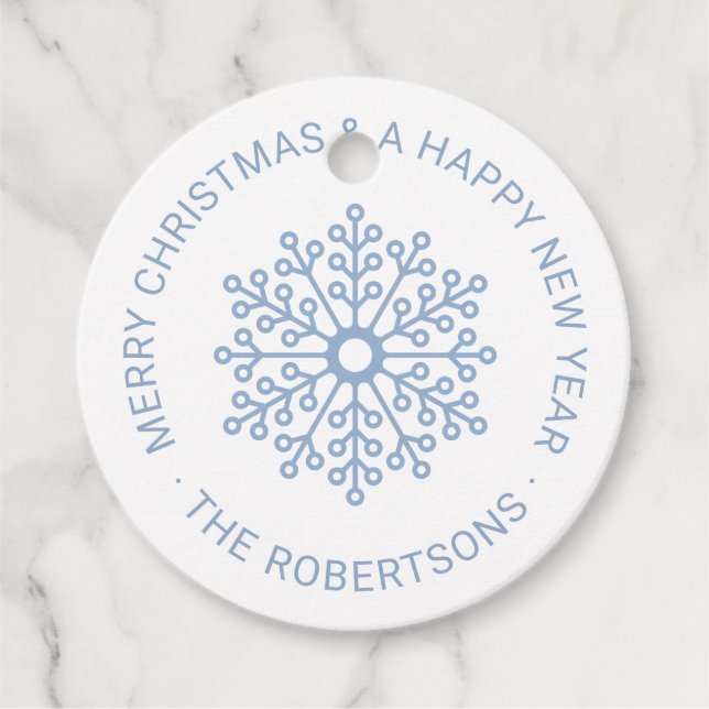 Modern Light Blue Blommigt Snowflake God jul Gåvor Etiketter (Framsida)