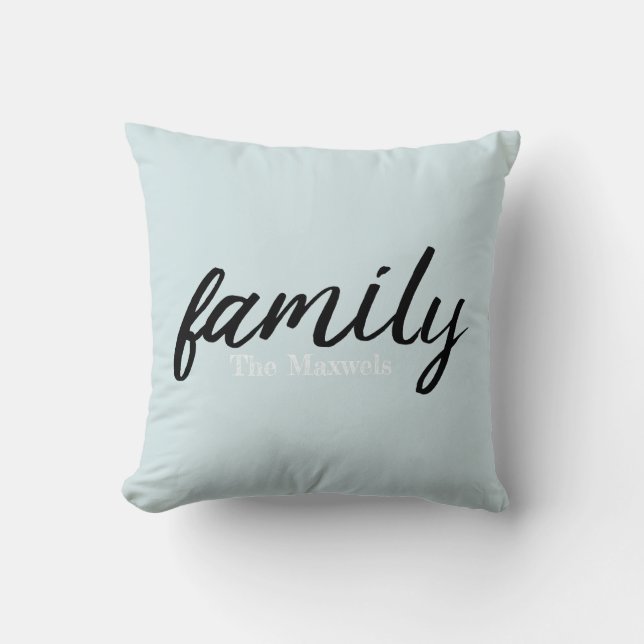 Modern Light Blue Family Monogram Dekorativ kudde (Framsida)