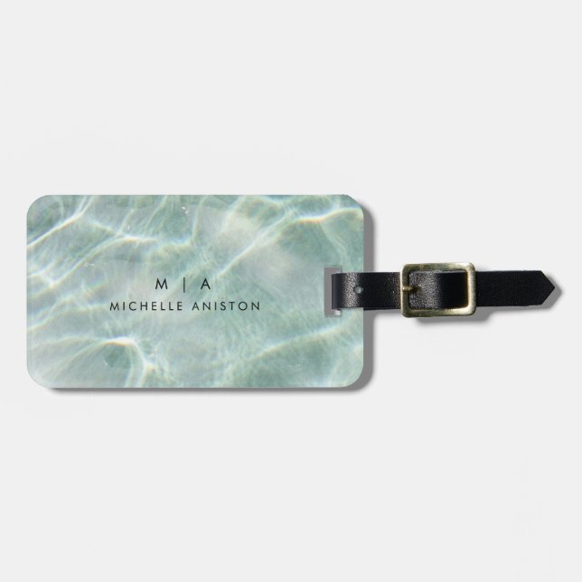 Modern Light Blue Lugn Ocean Monogram-Anpassningsb Bagagebricka (Horisontell Framsida)