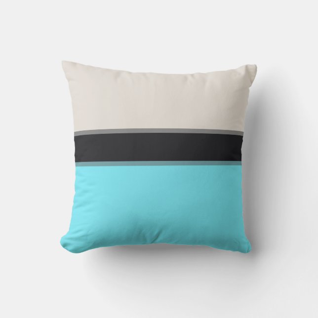 Modern Light Blue Silver Grått Black Rand Kudde (Framsida)