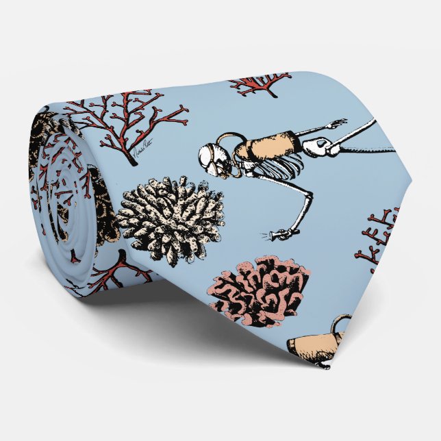 Modern Light Blue Skeleton Scuba Divers Necktie Slips (Rullad)