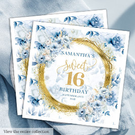Modern Light Blue Sweet 16 Guld Glitter Napkin Set Pappersservett