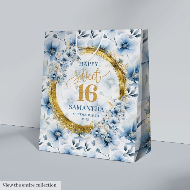 Modern Light Blue Sweet 16 Guld Glitter Party Bag (Modern Light Blue Sweet 16 Gold Glitter Party Bag)