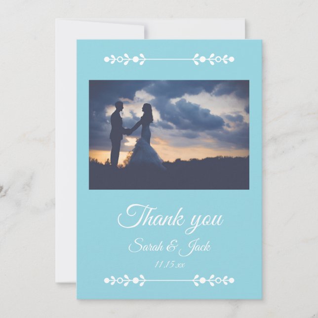 Modern Light Blue & White Flat Thank You Card Tack Kort (Framsida)