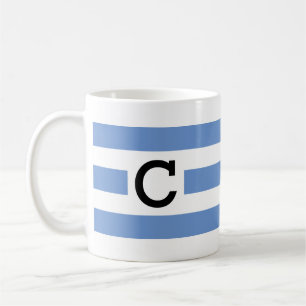 Modern Light blue white rand monogrammad Kaffemugg