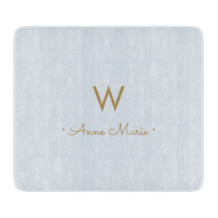 Modern Light Dusty Blue Guld Script Monogram