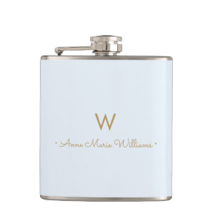 Modern Light Dusty Blue Guld Script Monogram Fickplunta