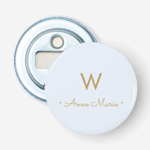 Modern Light Dusty Blue Guld Script Monogram Flasköppnare