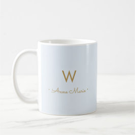 Modern Light Dusty Blue Guld Script Monogram Kaffemugg
