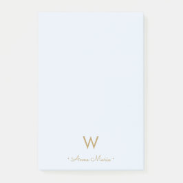 Modern Light Dusty Blue Guld Script Monogram Post-it Block