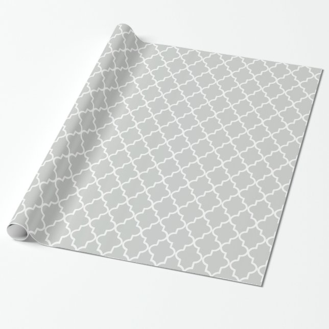 Modern Light Grått and White Moroccan Quatrefoil Presentpapper (Utrullad)