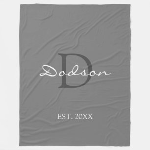 Modern Light Grått Script Lettered Monogram Namn Fleecefilt