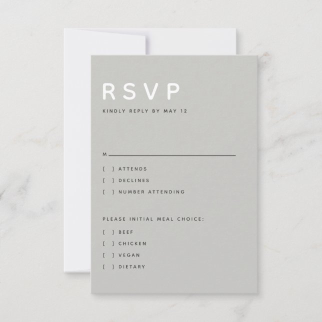 Modern Light Grey Editorial All Caps RSVP Card OSA Kort (Framsida)