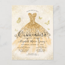 Modern Light Gult Guld Glitter Gown Quinceanera