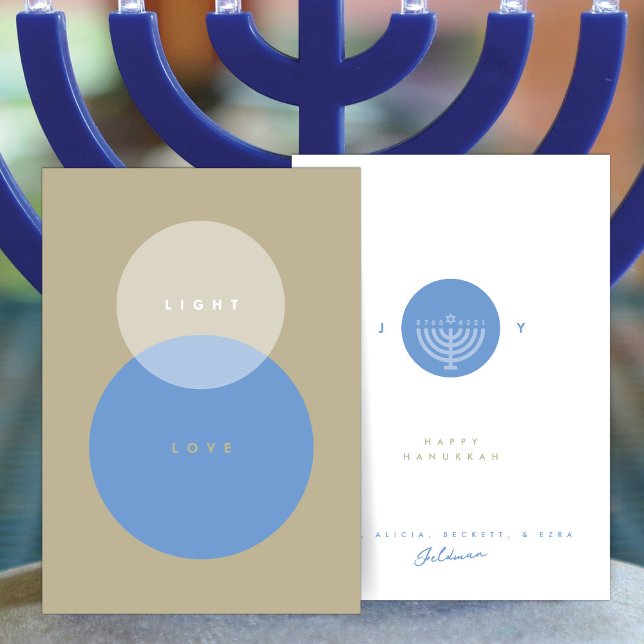 Modern Light & Kärlek Beige & Blue Hanukkah Kort (Skapare uppladdad)