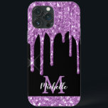Modern Light Lila Glitter Drives Monogram<br><div class="desc">Elegant, modern, gigantisk lila glitter droppar anpassningsbar personlig namn och monogrammat iphone case. Den här designen har ljusa pastellplommon lila eller orkidéer lila färg glitter gnistra droppar på svart bakgrund med anpassningsbar personlig som första och första namn-textmallen. Perfekt feminin gåva till flickor och kvinnor som kärlek söt trendig glam sak....</div>