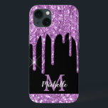 Modern Light Lila Glitter Drives Monogram<br><div class="desc">Elegant, modern, gigantisk lila glitter droppar anpassningsbar personlig namn och monogrammat iphone case. Den här designen har faux light pastel plum lila eller orchid lila färg glitter gnistra droppar på svart bakgrund med anpassningsbar personlig som första och första namn-textmallen. Perfekt feminin gåva till flickor och kvinnor som kärlek söt trendig...</div>