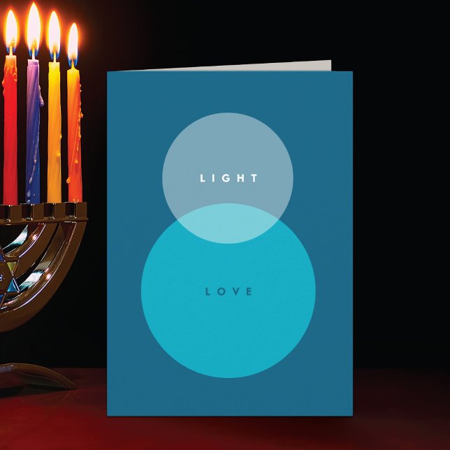 Modern Light & Love Blå & Turkos Vikad Hanukkah-ko Helgkort (Skapare uppladdad)