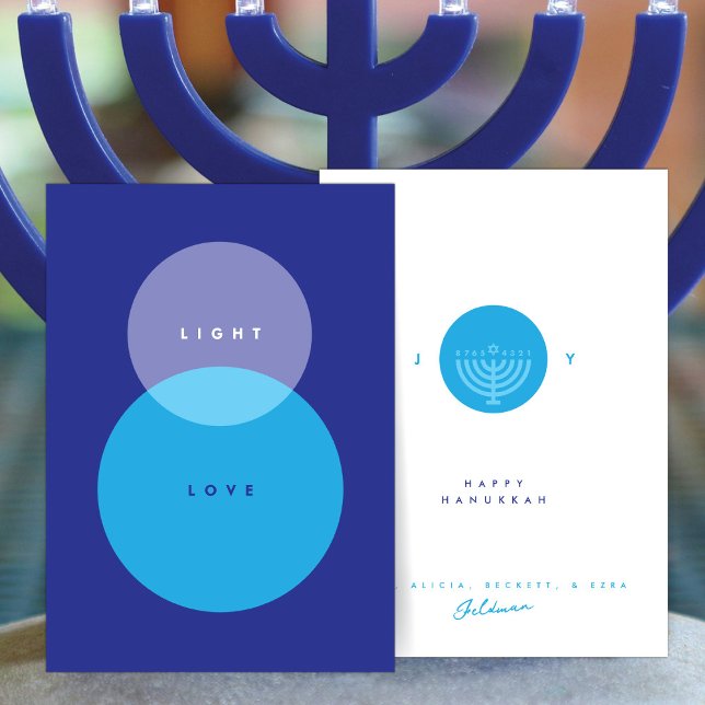 Modern Light & Love Blue on Blue Hanukkah  Kort (Skapare uppladdad)