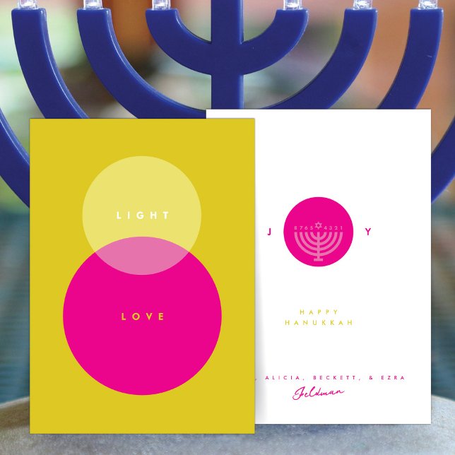 Modern Light & Love Guld & Rosa Hanukkah  Kort (Skapare uppladdad)